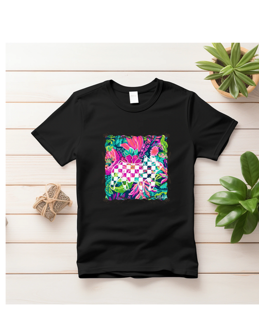 Checkered Pig with Flowers